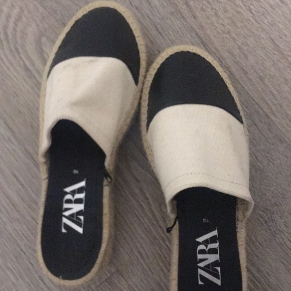 Zara canvas/leather slide sandals - Picture 1 of 2